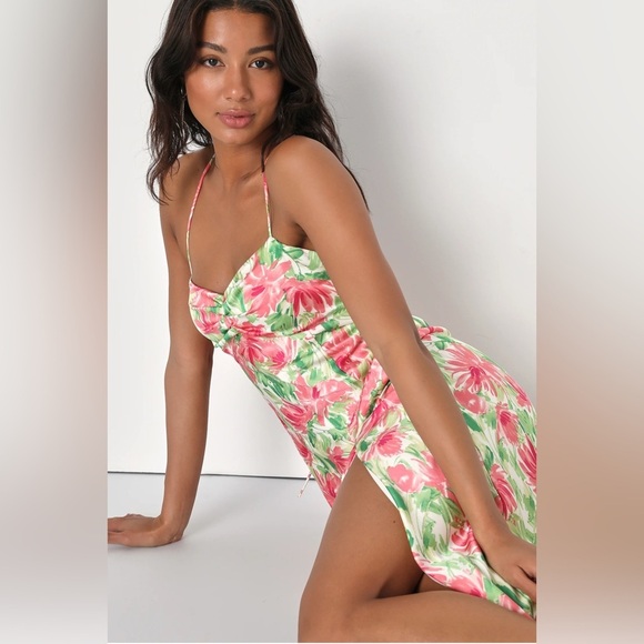 Lulus Vacay Getaway Ivory Multi Floral Print Backless Maxi Dress 🌸 - Picture 3 of 9